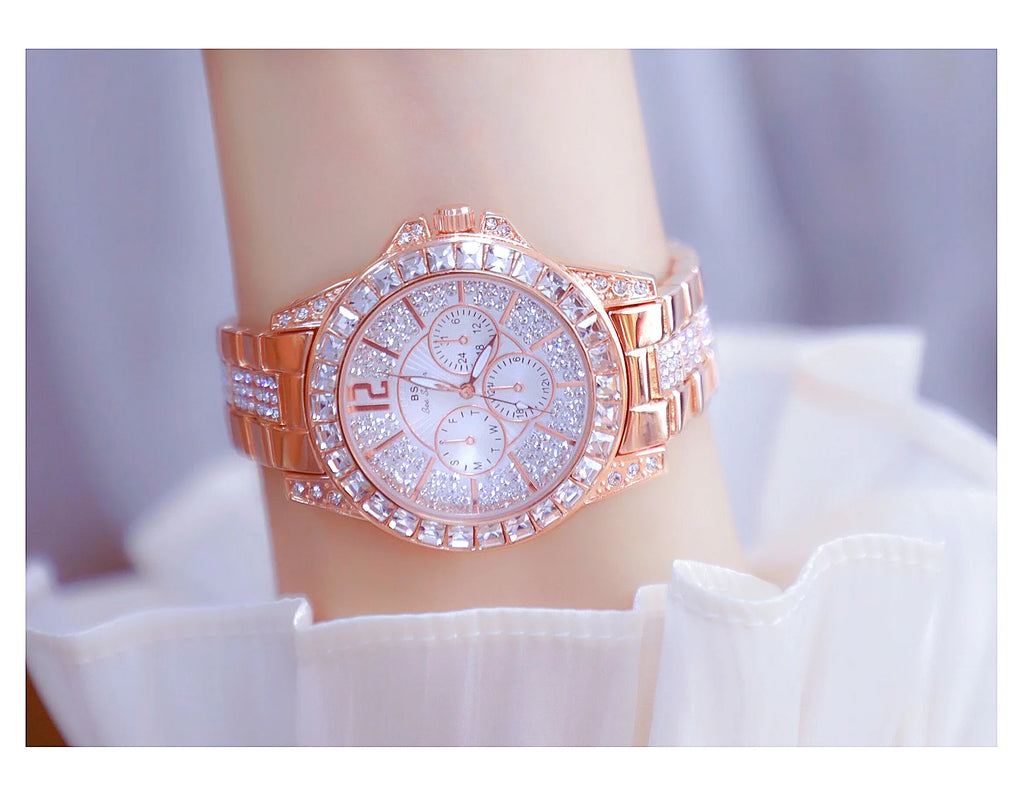 Elegant Women's Diamond Wrist Watch - Waterproof Silver Gold