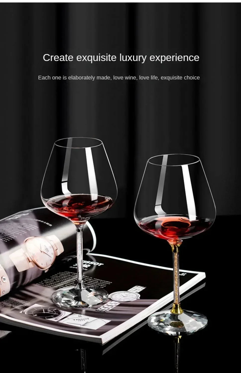 Elegant Crystal Wine Glass Set - Tall Stemmed Drinking Glasses