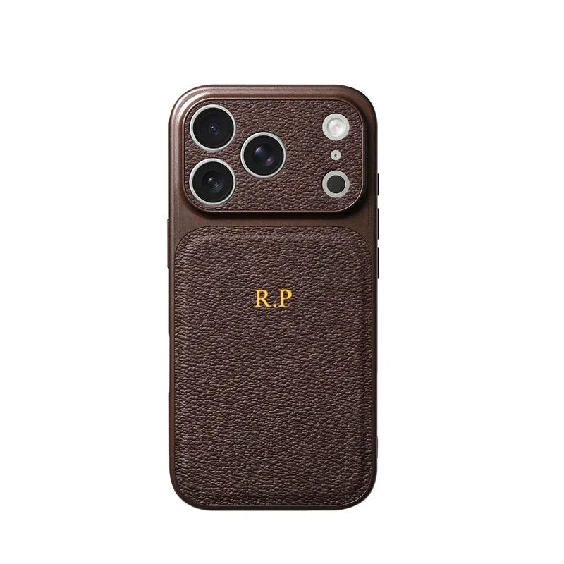 Luxury Initials Leather Phone Case with Lens Protection