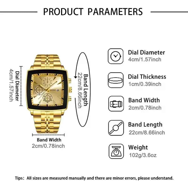 Luxury Square Dial Quartz Watch - Stainless Steel Business Watch