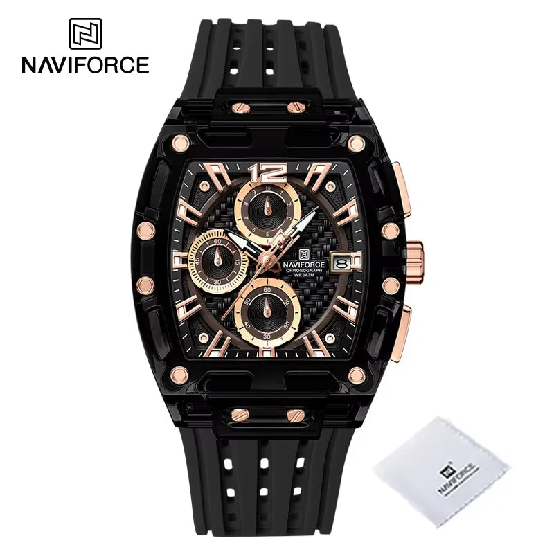 New NAVIFORCE Men's Quartz Multifunction Watches Fashion Sports Chronograph 5ATM Waterproof Silicone Band Casual Man Wrist Watch - Tulique