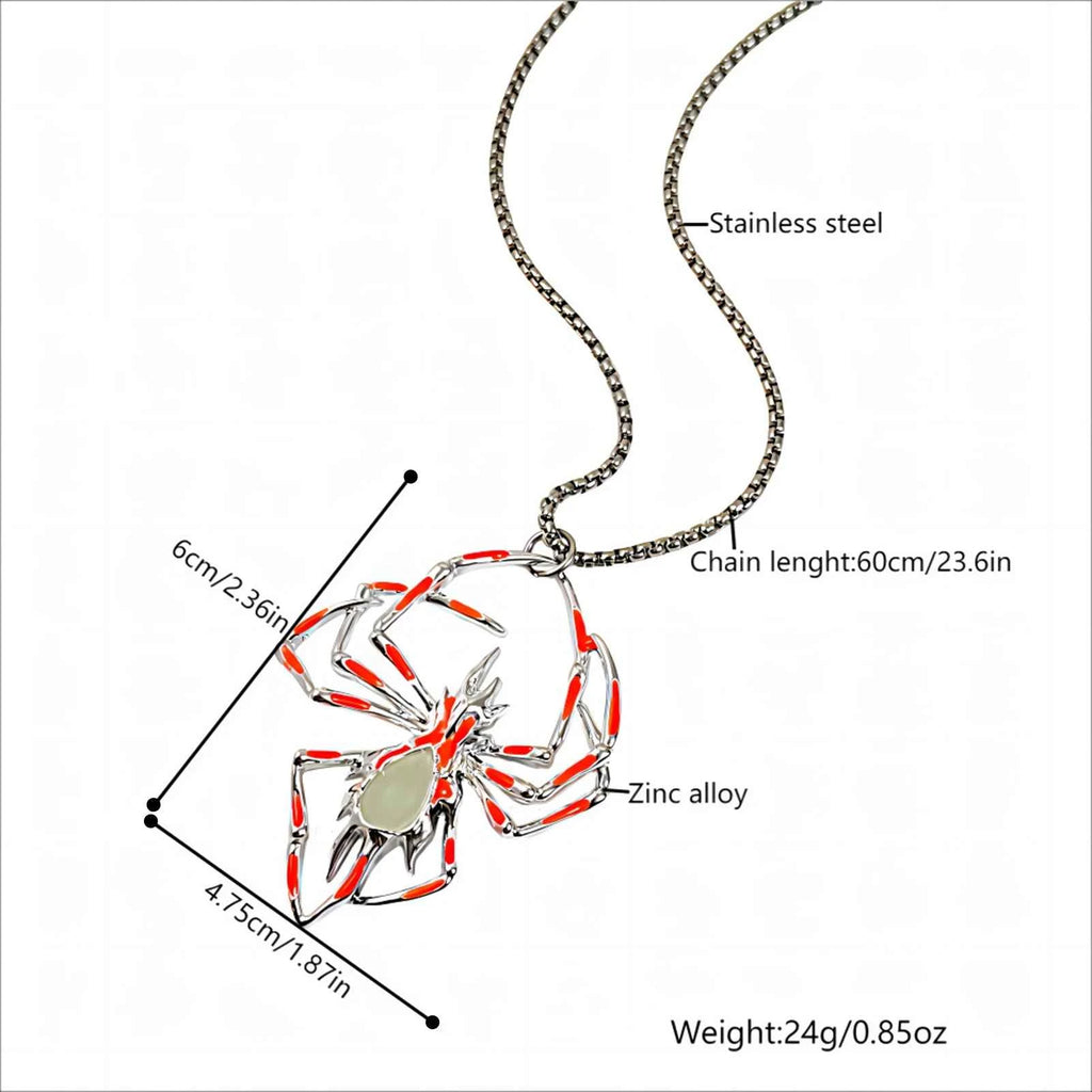 Gothic Glow Spider Pendant Necklace - Luminous Insect Jewelry