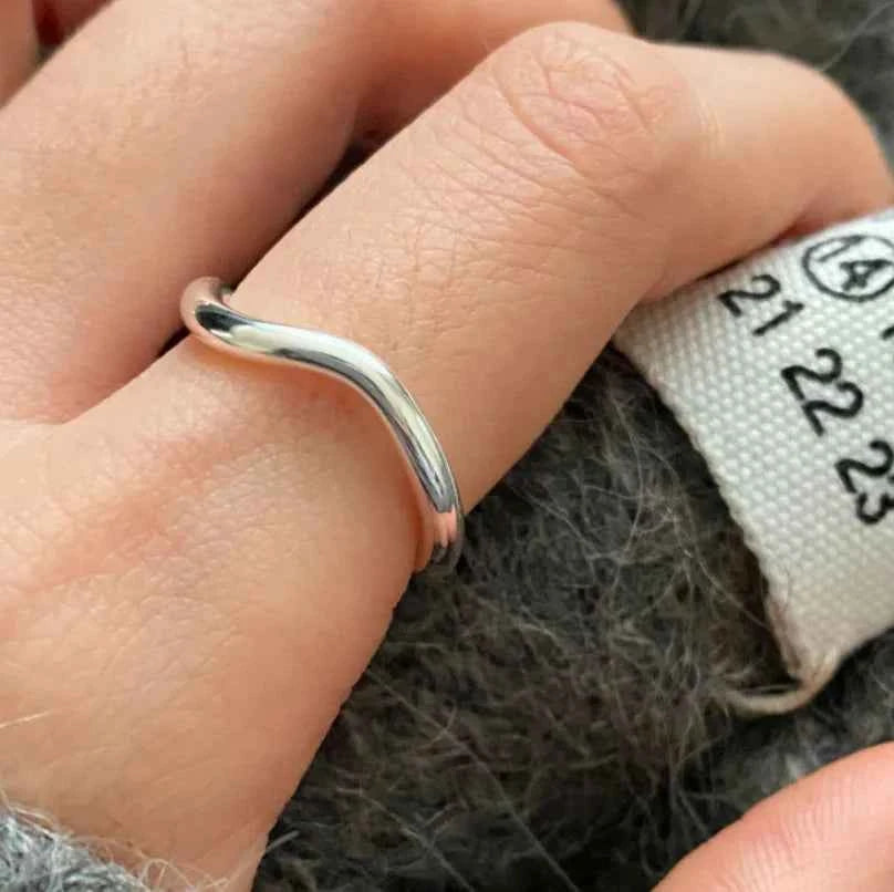 Elegant Sterling Silver Wavy Ring - Adjustable Luxury Open Band