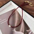 Elegant Red Pearl Glass Bead Necklace - Luxury Collarbone Chain