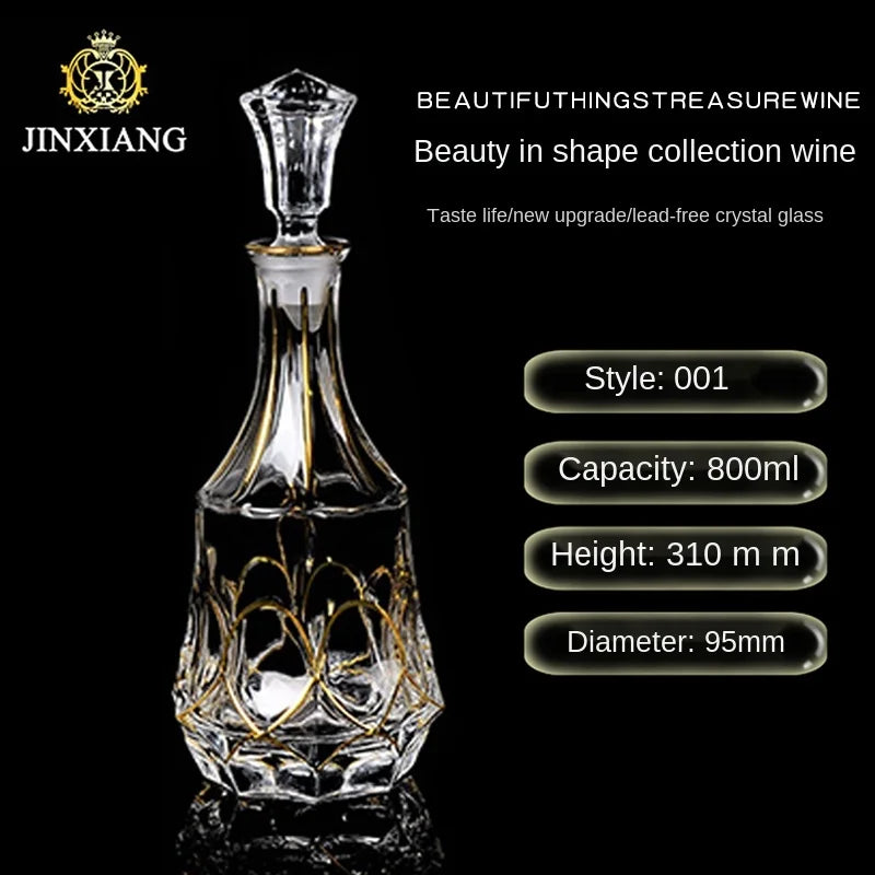 Elegant Crystal Wine Decanter - Gold Line Detail