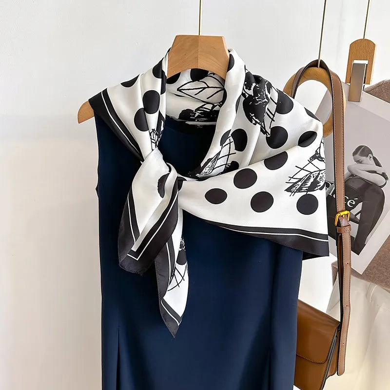 Luxury Square Silk Scarf - Elegant Tree Print Neck Shawl