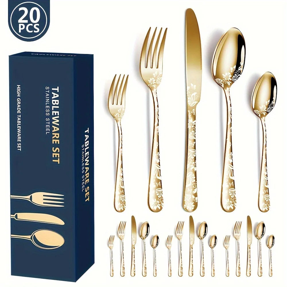 Elegant 20 Piece Flatware Set - Stainless Steel Cutlery