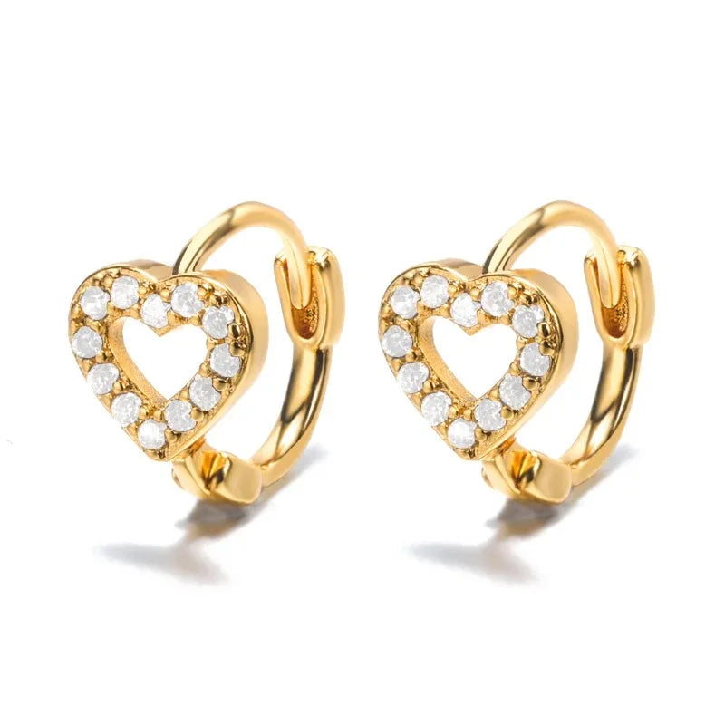 Elegant Gold Heart Earrings - Zircon Stainless Steel