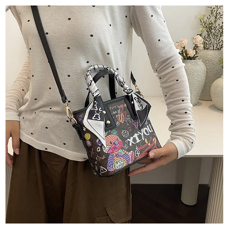 Elegant Artistic Crossbody Bag - Graffiti Design