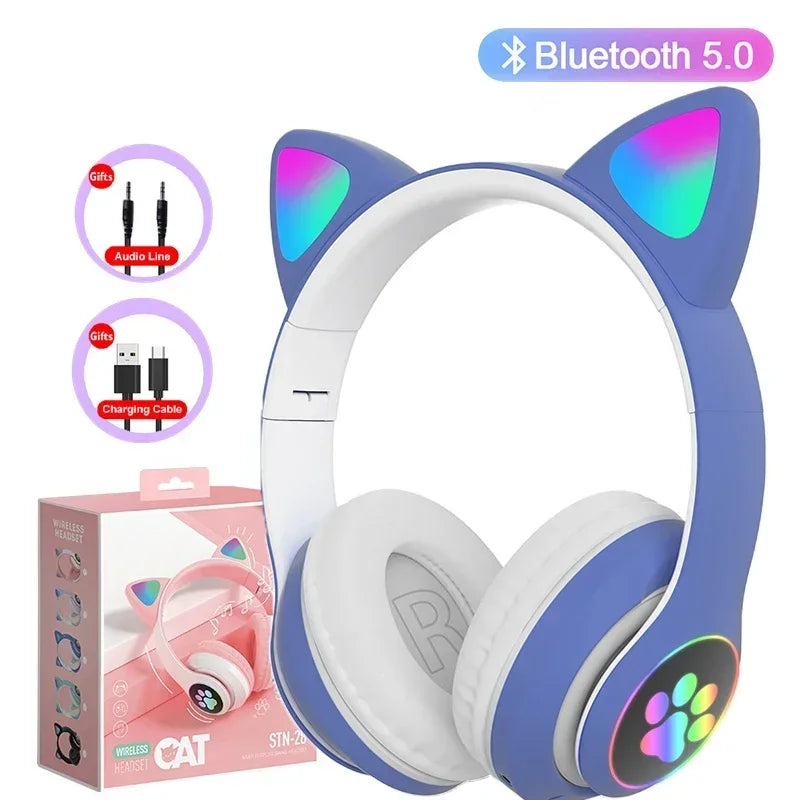 Premium Cat Ear Bluetooth Headphones - LED Stereo & Mic