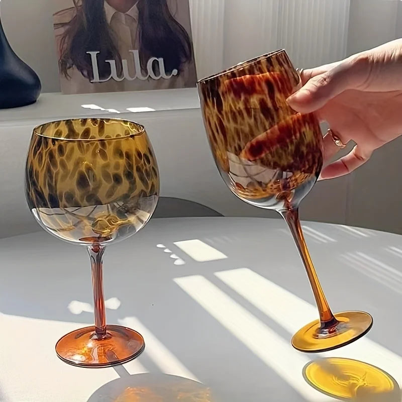 Elegant Leopard Print Wine Glass - Burgundy Bordeaux Style