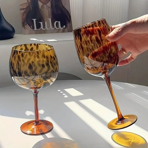 Elegant Leopard Print Wine Glass - Burgundy Bordeaux Style