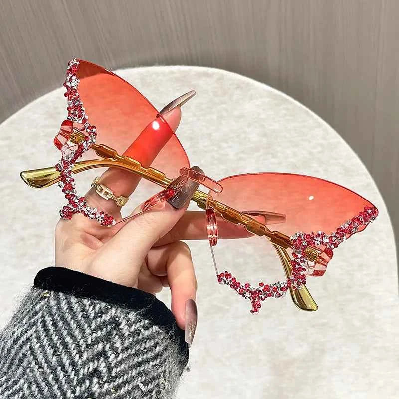 Premium Cat Eye Butterfly Sunglasses - Rimless Statement Shades