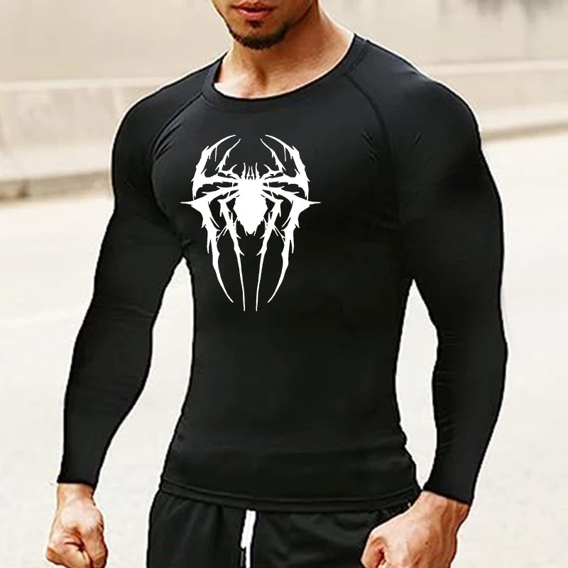 Premium Men's Spider Graphic Compression Shirt - Quick Dry Rash Guard