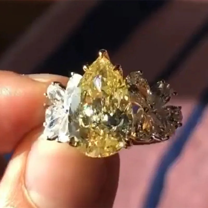 Elegant Yellow Cubic Zirconia Ring - Luxury Fashion Jewelry