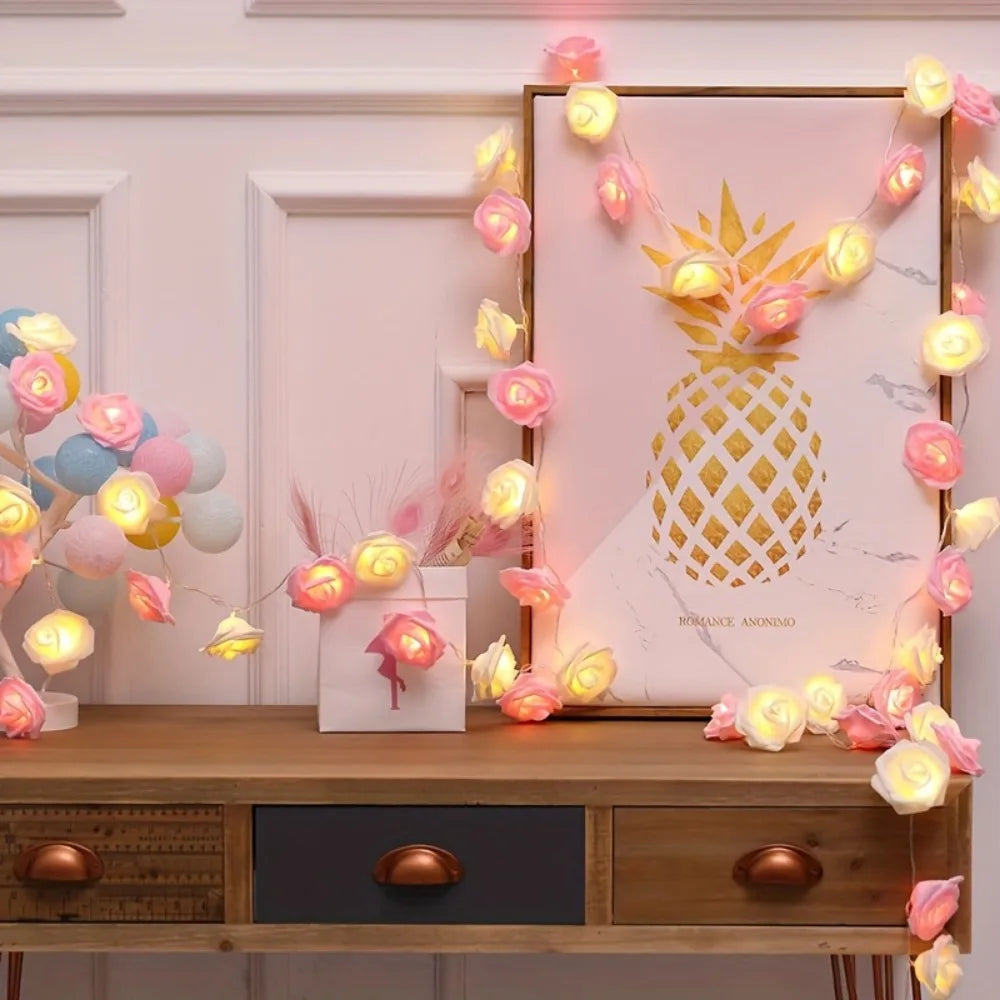 Elegant Rose String Lights - White & Pink