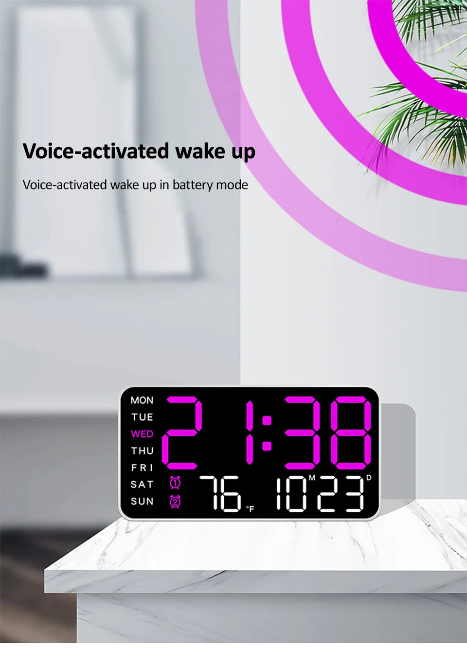 Premium Large Digital Wall Clock - Remote Control & Dual Alarms