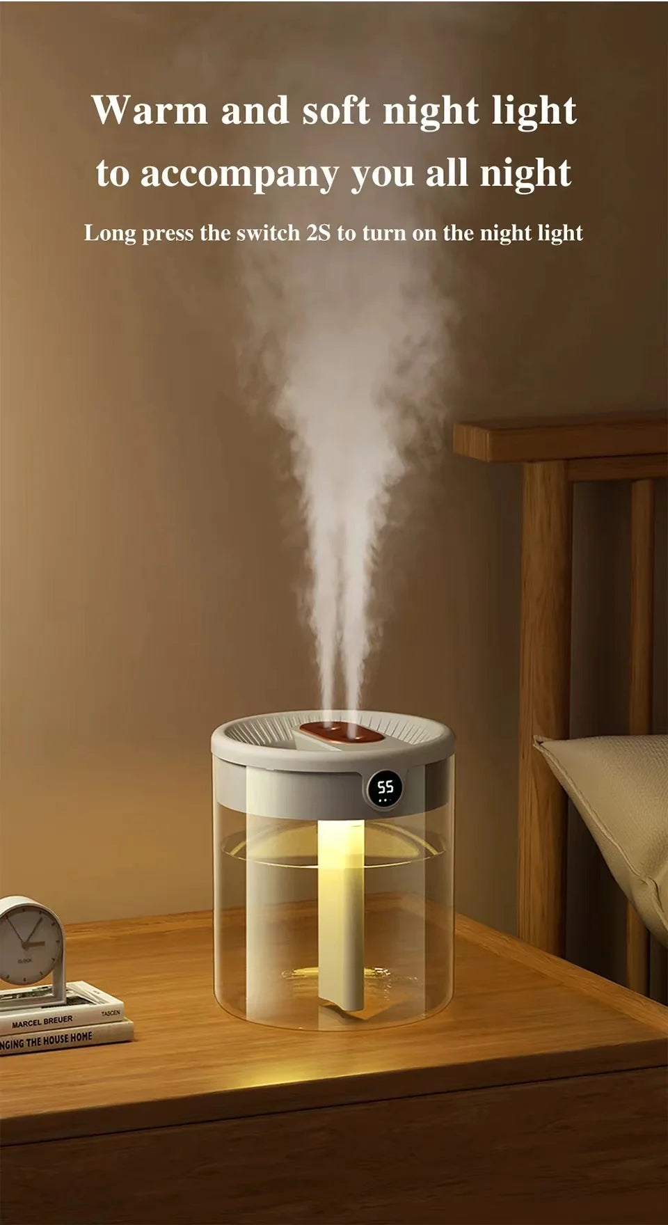 Elegant Bedroom Humidifier - Quiet USB Misting