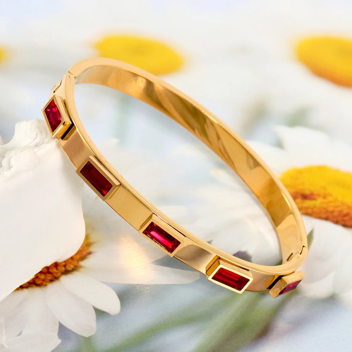 Elegant Gold Zircon Bangle - Stainless Steel & Retro Design