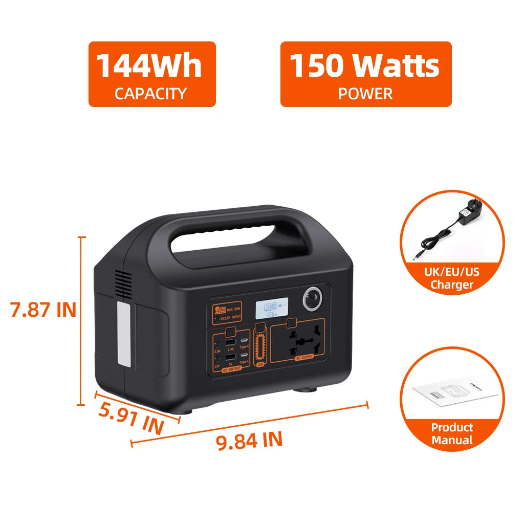 Premium 150W Portable Power Station - Solar Generator for Camping