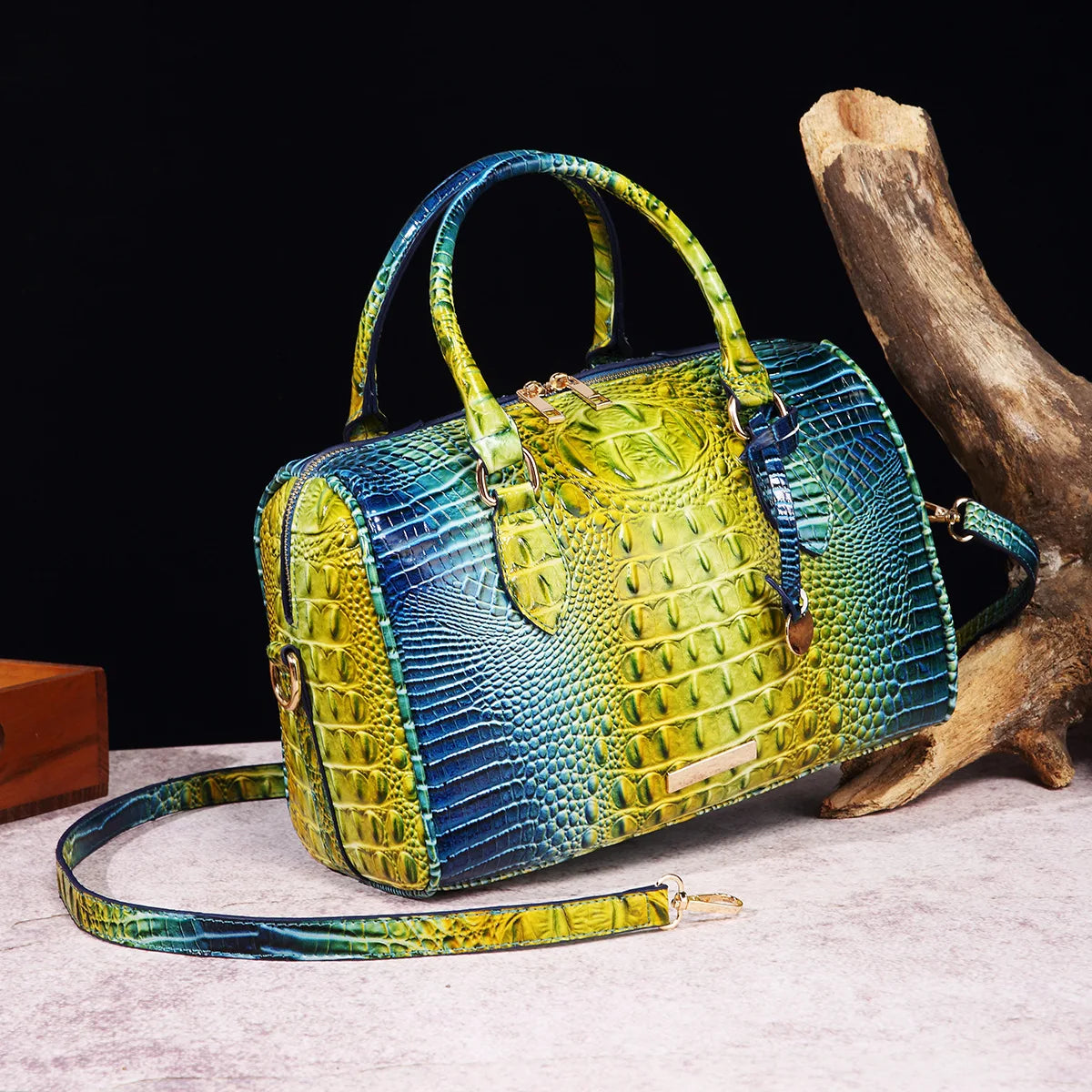 Elegant Crocodile Pattern Boston Bag