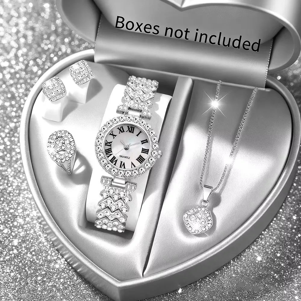 Luxury Rhinestone Women's Watch Jewelry Set - Roman Quartz