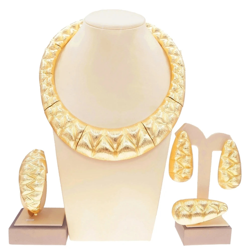 Luxury Gold Plated Jewelry Set - Exquisite Necklace & Earrings