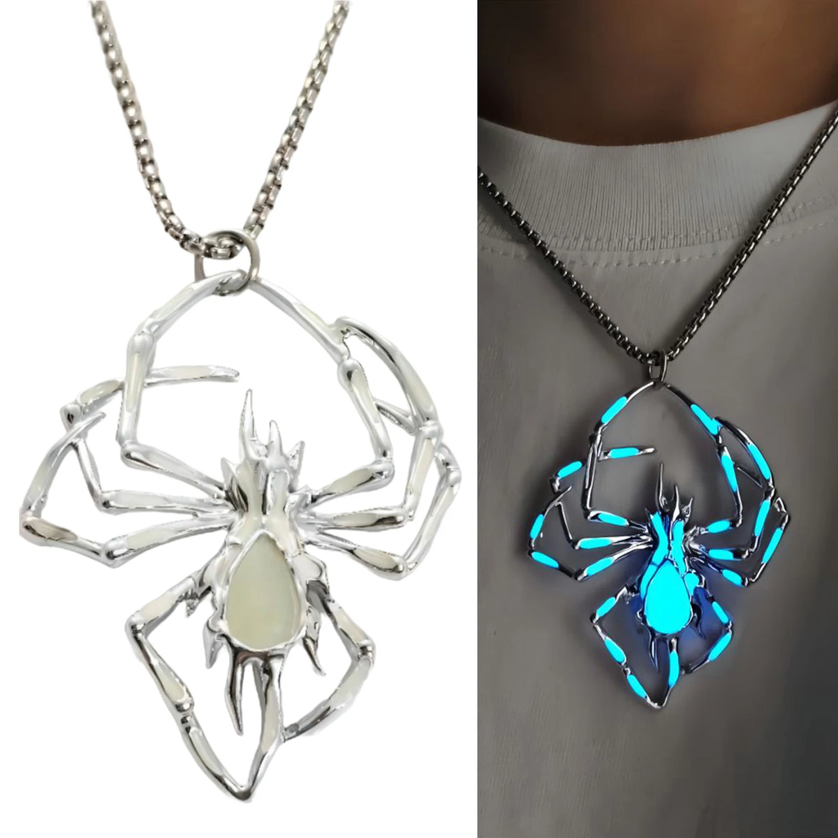 Gothic Glow Spider Pendant Necklace - Luminous Insect Jewelry