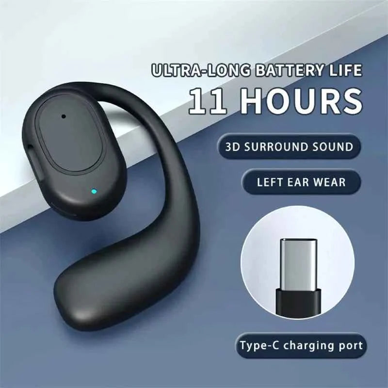 Bone conduction headphones - black open-ear wireless headset with microphone for driving