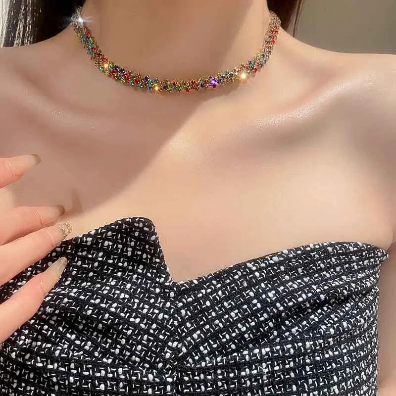 Luxury Shiny Full Rhinestone Choker Necklace - Geometric Crystal Jewelry