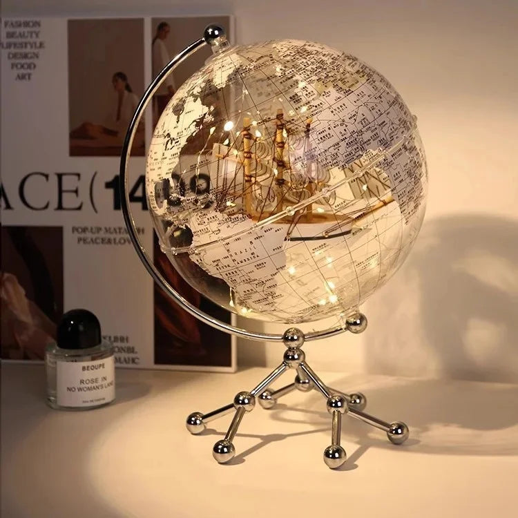 Elegant Modern Globe Ornament - Sailboat Metal Sculpture