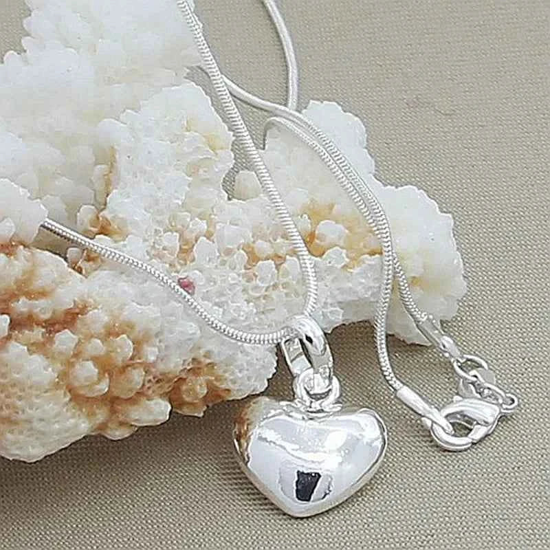 Elegant Sterling Silver Heart Necklace - Solid 925 Snake Chain