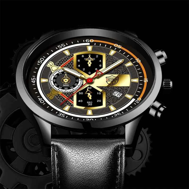 DEYROS Fashion Men's Calendar Watch Men's Business Leather Quartz Watch Men's Casual Watch Black Friday WatchGifts for Dad