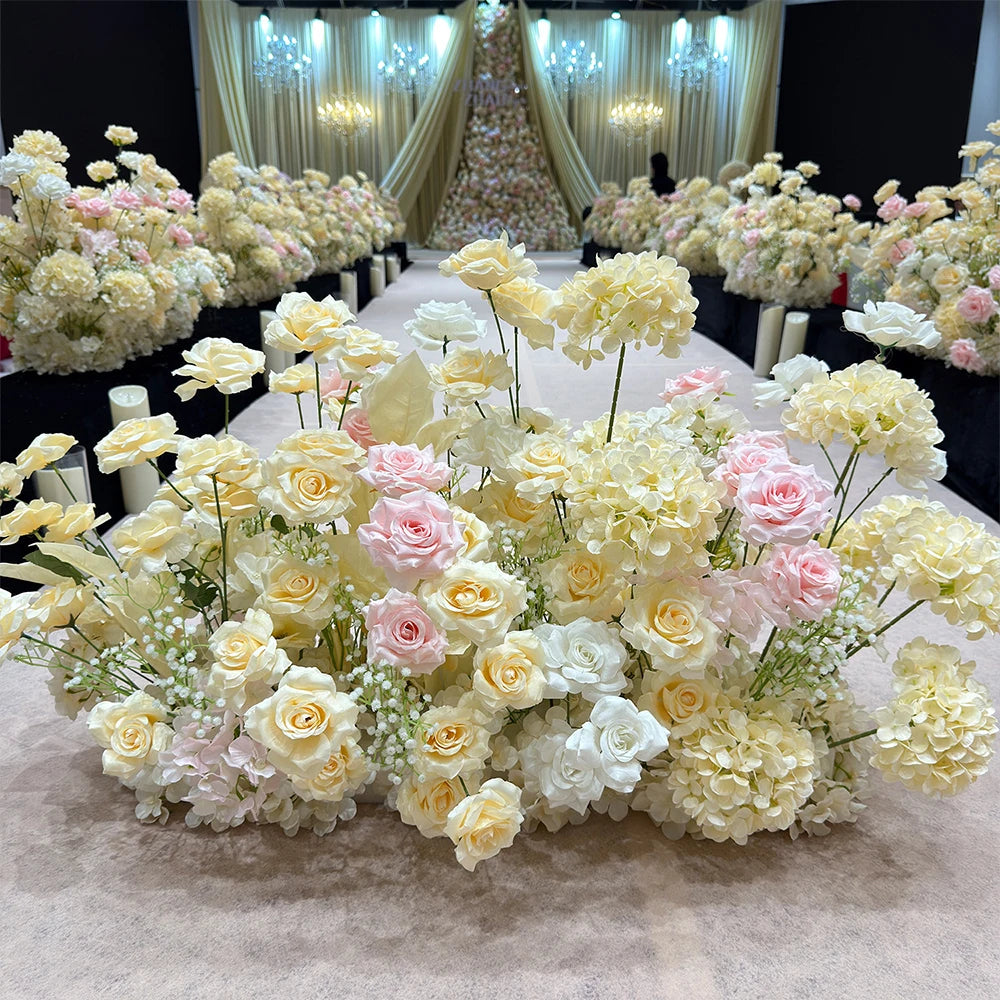 Luxury Champagne Pink Artificial Flower Row for Wedding Backdrop