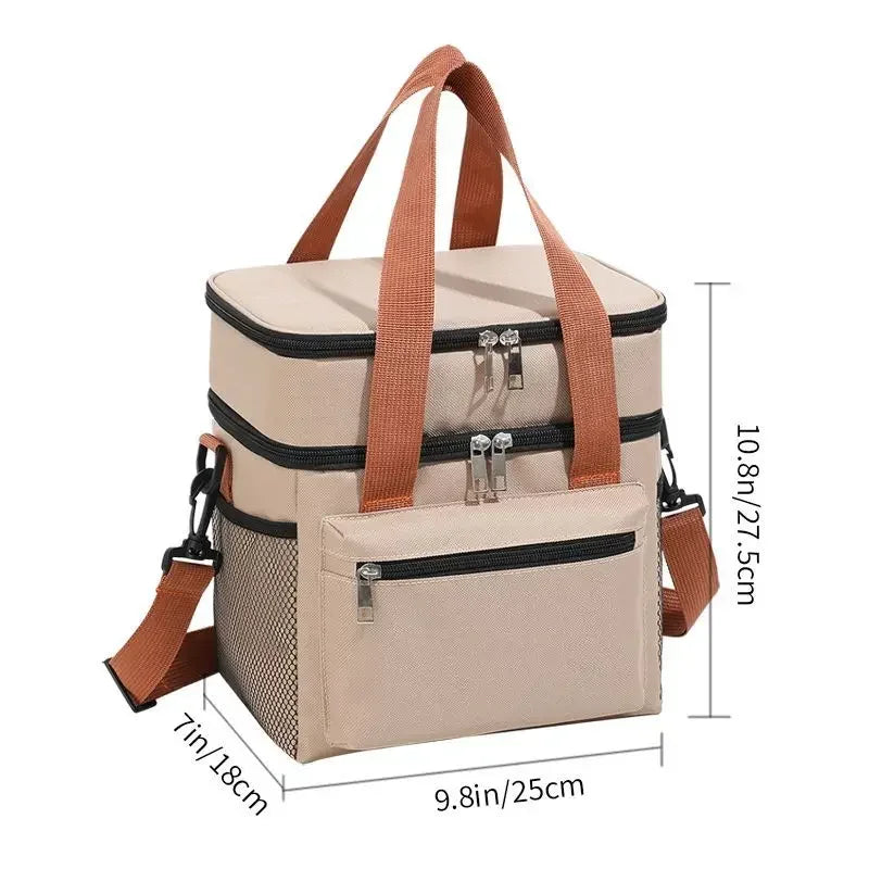 Insulated Lunch Bag - Portable Double-Layer Cooler Tote with Large Capacity and Crossbody Strap for Food Storage, Drinks & Meals - Tulique