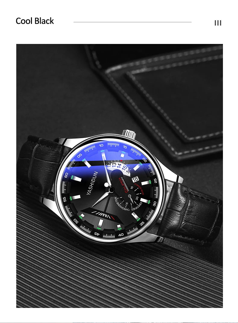 Premium Men's Luminous Quartz Watch - Waterproof Leather