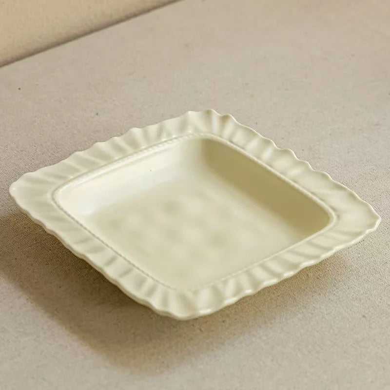Elegant Square Ceramic Dinner Plate - Milk Yellow