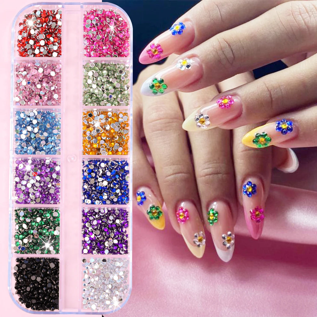 Luxury Christmas Nail Charms - 12 Grids Mixed Red & Green Gems