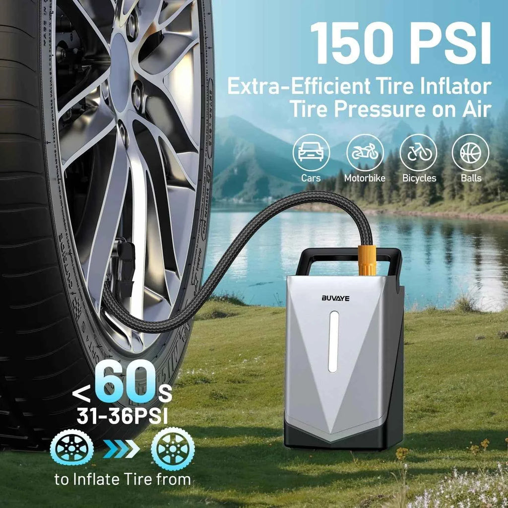 BUVAYE Portable Jump Starter 150PSI Air Compressor With Air Pump 2500A Booster Car Jump Starter Device Power Bank