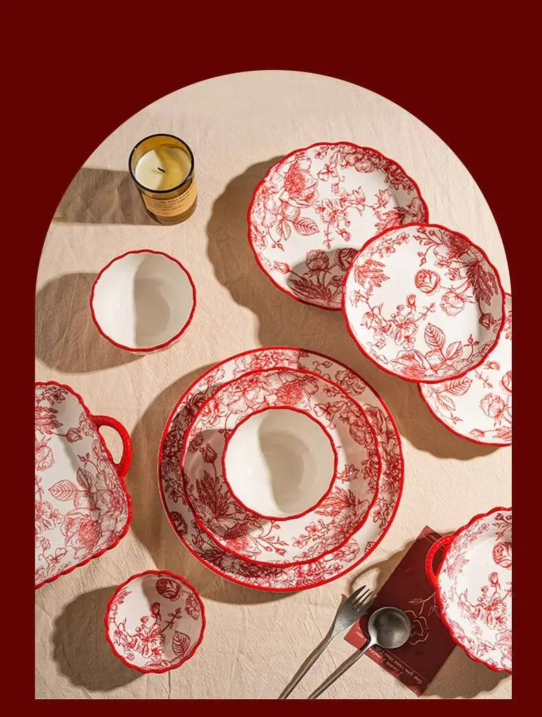 Elegant Luxury Red Dinner Set - Italian Ceramic Plates