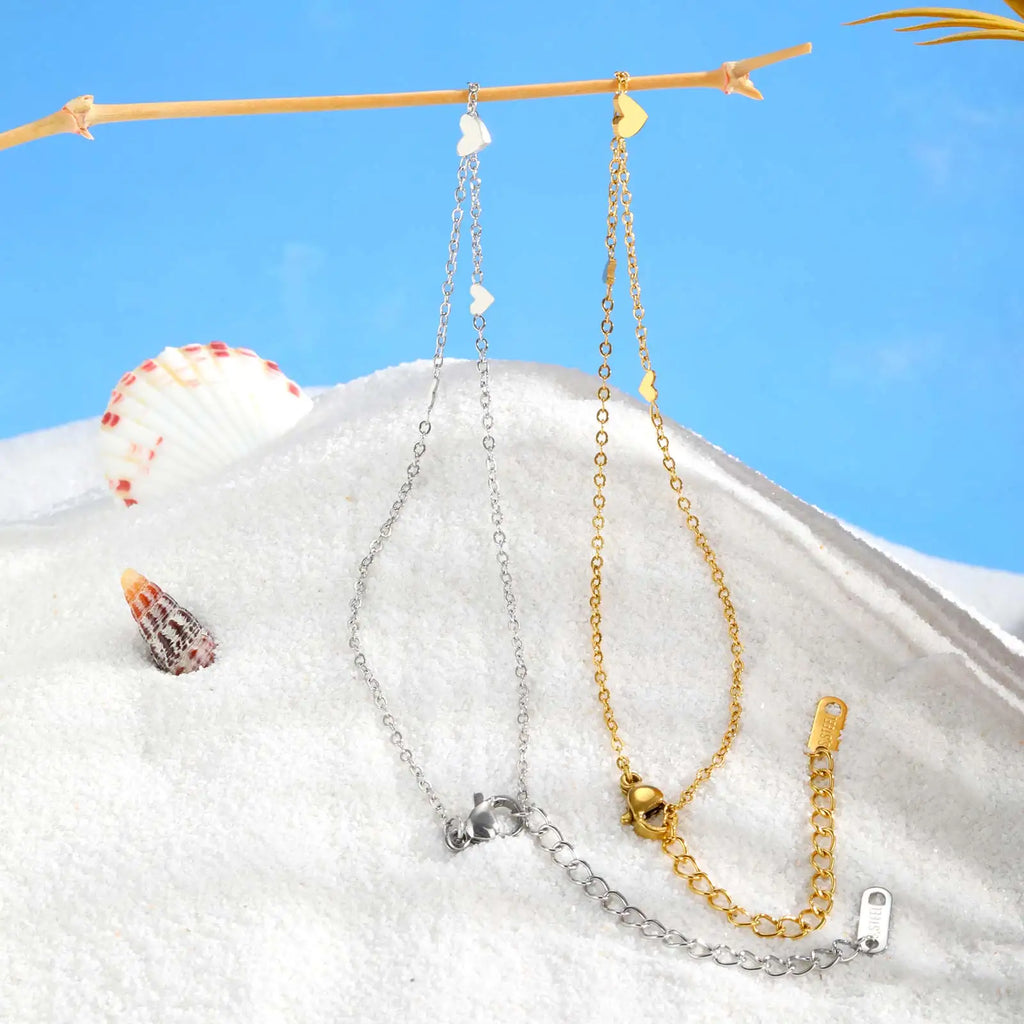 Exquisite Gold Plated Heart Anklet - Stainless Steel Foot Jewelry