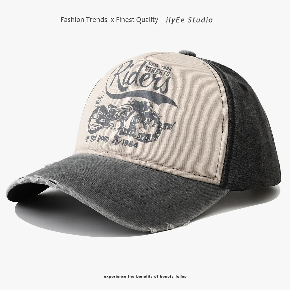 New Washed Cotton Baseball Cap for Women Men Adjustable Snapback Hats Motorcycle Print Hip Hop Dad Hat Men's Summer Cap - Tulique