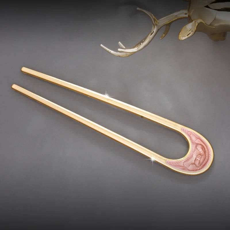 Luxury Metal U Shape Hair Stick - Elegant Enamel Hairpin