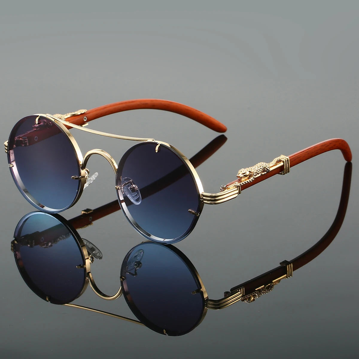 Classic Retro Leopard Head Men's Driving Metal Round Frame