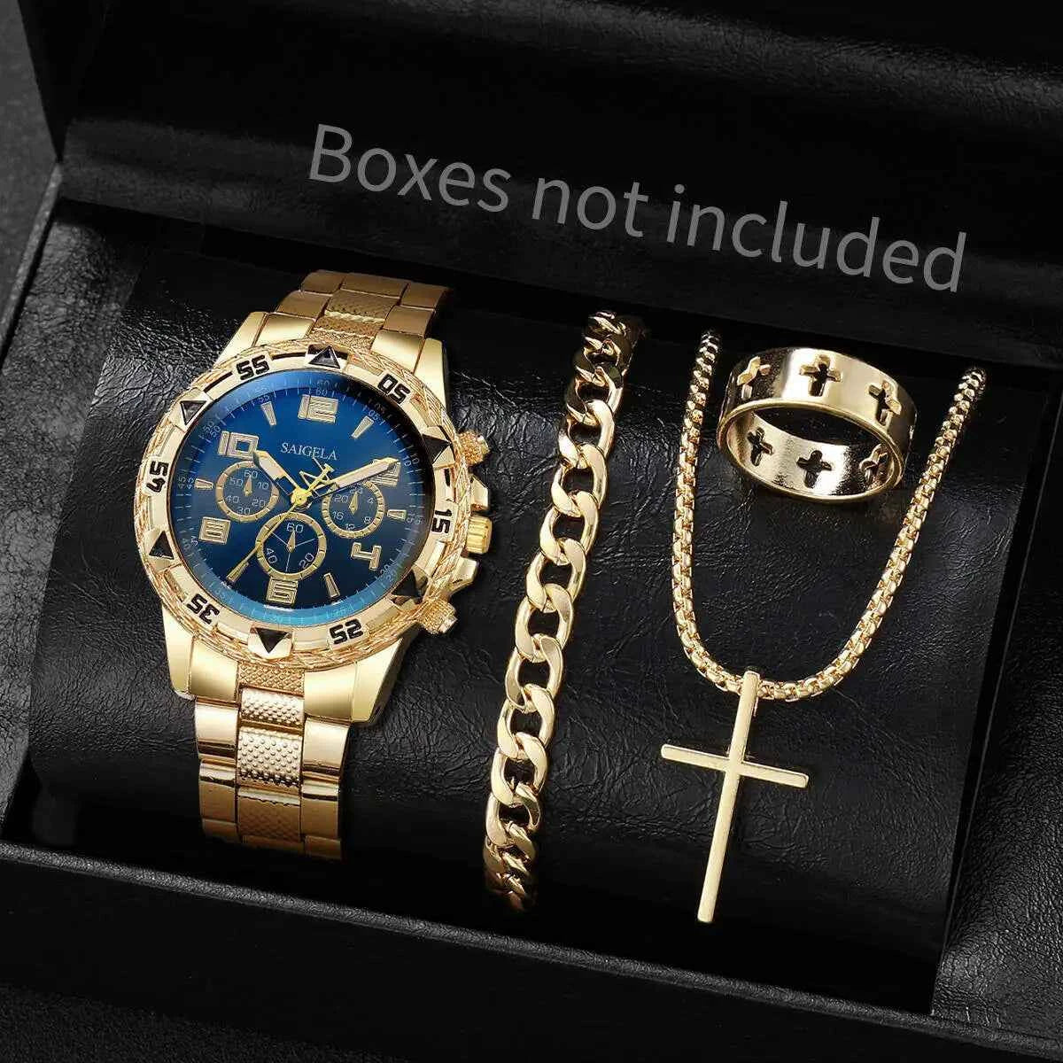 Luxury Stainless Steel Watch Jewelry Set - Quartz Wristwatch