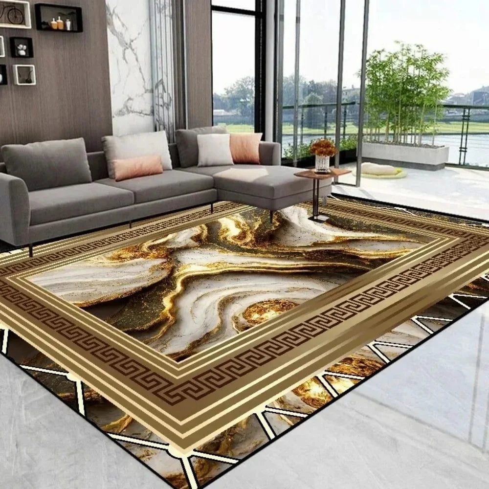 Luxury Golden Black Area Rug - Modern Minimalist Mat