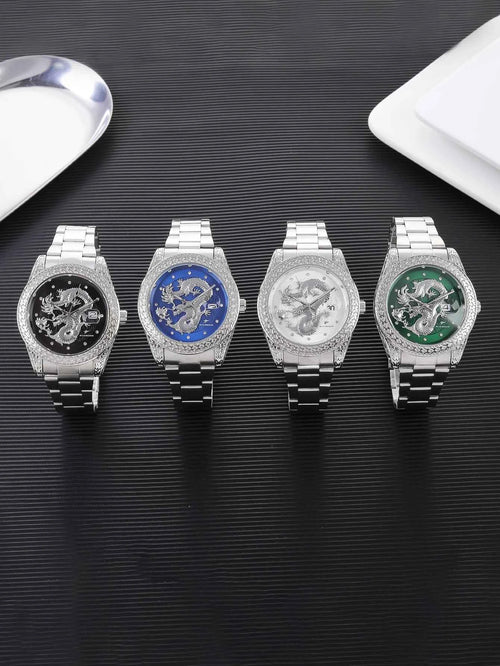 Men's classic quartz watch with business style, round dial, and stainless steel strap