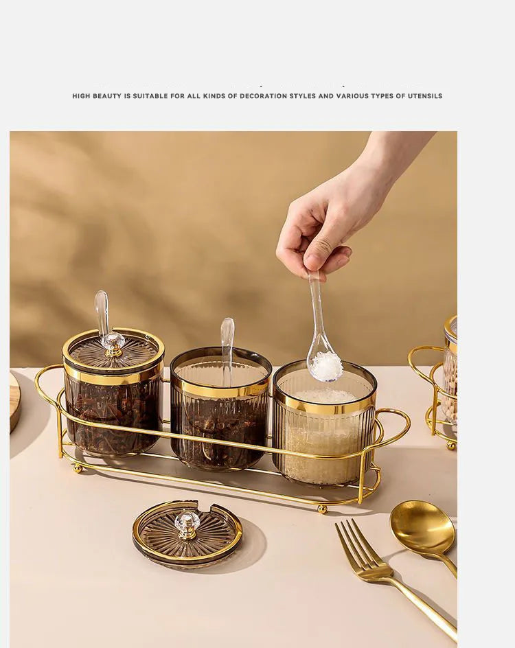 Elegant Metal Luxury Spice Jar Rack - Airtight Storage