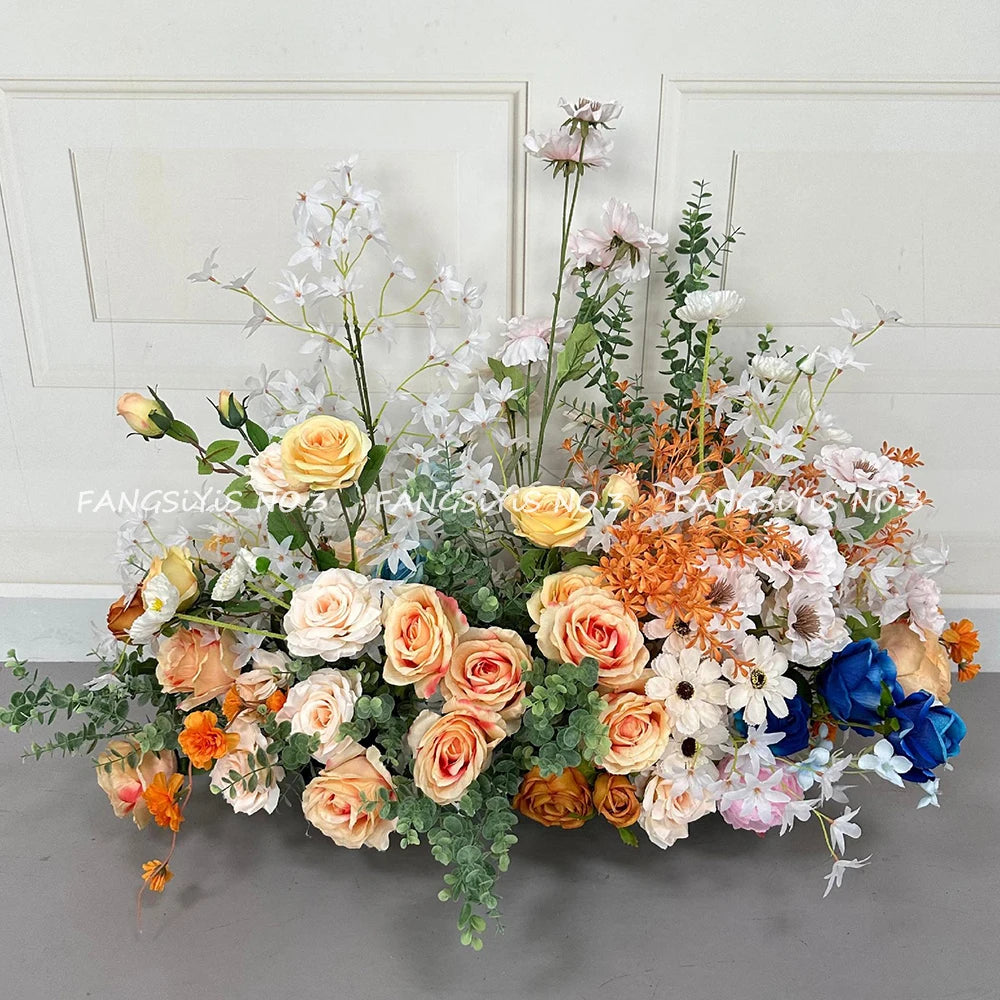 Luxury Champagne Pink Artificial Flower Row for Wedding Backdrop