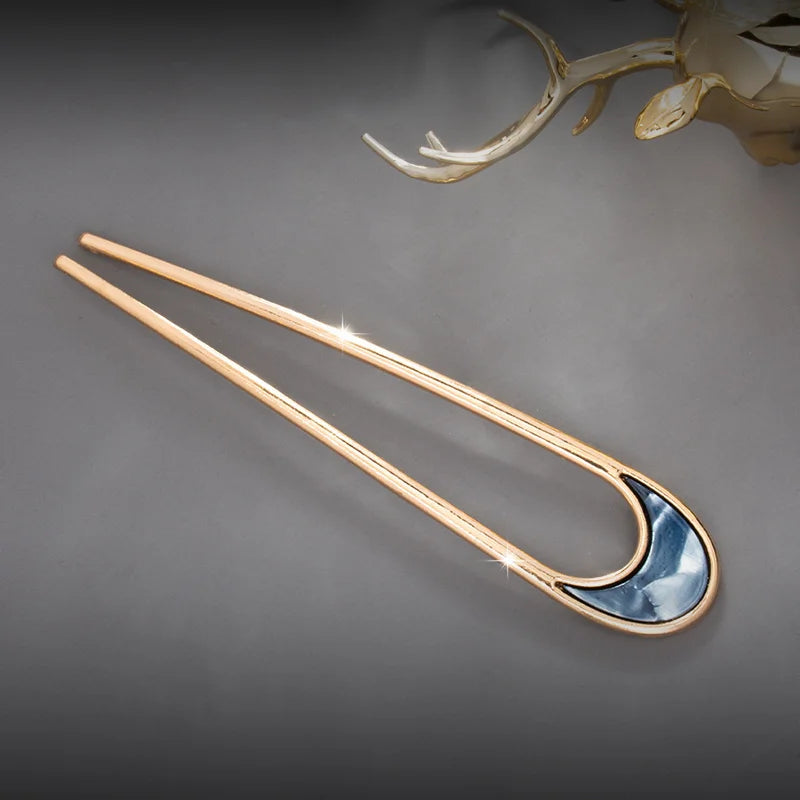 Luxury Metal U Shape Hair Stick - Elegant Enamel Hairpin